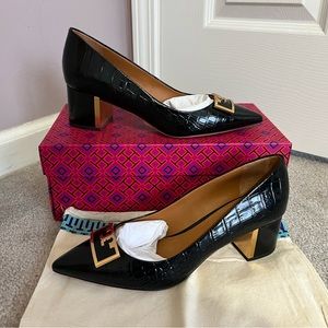 Like New Tory Burch Gigi 55 mm Croc Embossed Pointy Toe Pump Sz 9